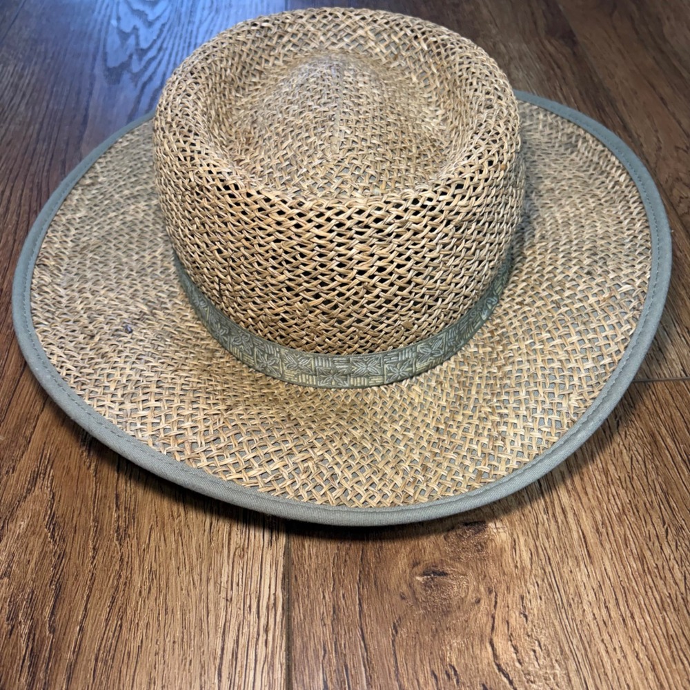 Columbia Sportswear Seagrass Straw Sun Hat Unisex L/XL Tan Green Wide Brim